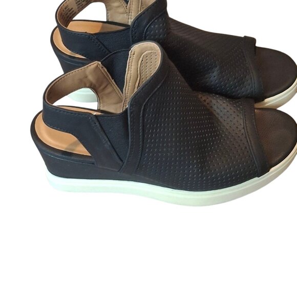 Sonoma Black Leather Wedge Sandals Size 8 - Picture 2 of 5